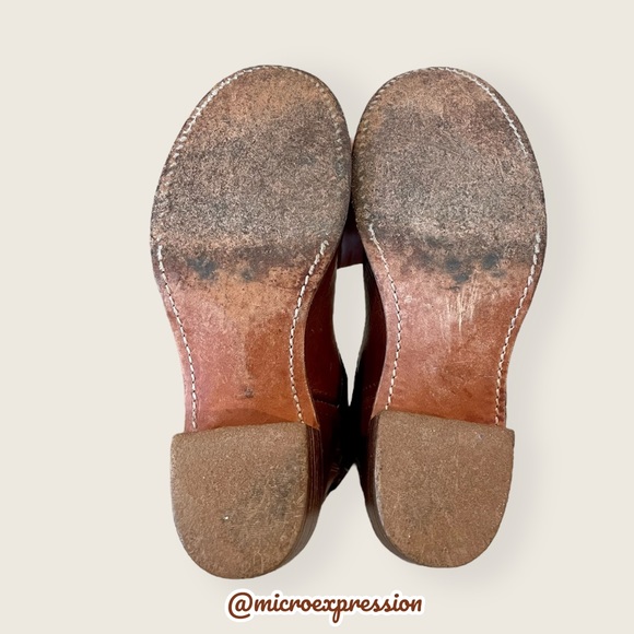 VINTAGE Frye Floral Inlay Cognac Boho Leather Chunky Heel Pull On Campus Boot - Picture 9 of 11